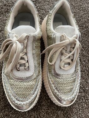 Dolce Vita Cream and Metallic Gold Braided Sneakers